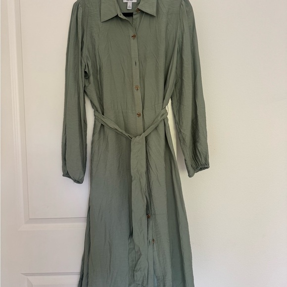 Nine West women’s sage green collar button shirt dress w/belt size large 10 12 - Picture 2 of 5